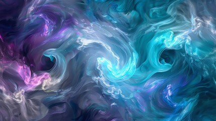 Obraz premium Abstract, swirling colors in shades of blue, pink and purple, with a black background.