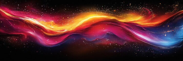 Fototapeta premium Abstract cosmic nebula with vibrant red, orange, and blue swirling energy.