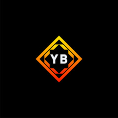 YB initials dynamic geometric logo design features a bold lettering sign in an orange and black color scheme, displayed against a dark background