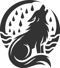A wolf howling with raindrops falling around it animal silhouette vector