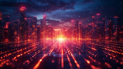 Obraz premium Futuristic cityscape illuminated by vibrant neon lights