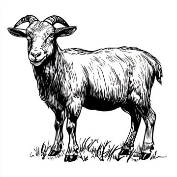 Goat in 水墨画 (Suibokuga) Style, 静寂 (Serenity) Theme for Zen-inspired Wall Art