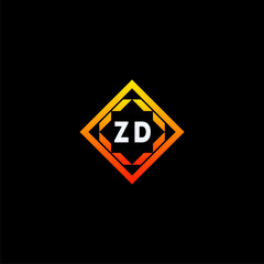 ZD initials dynamic geometric logo design features a bold lettering sign in an orange and black color scheme, displayed against a dark background