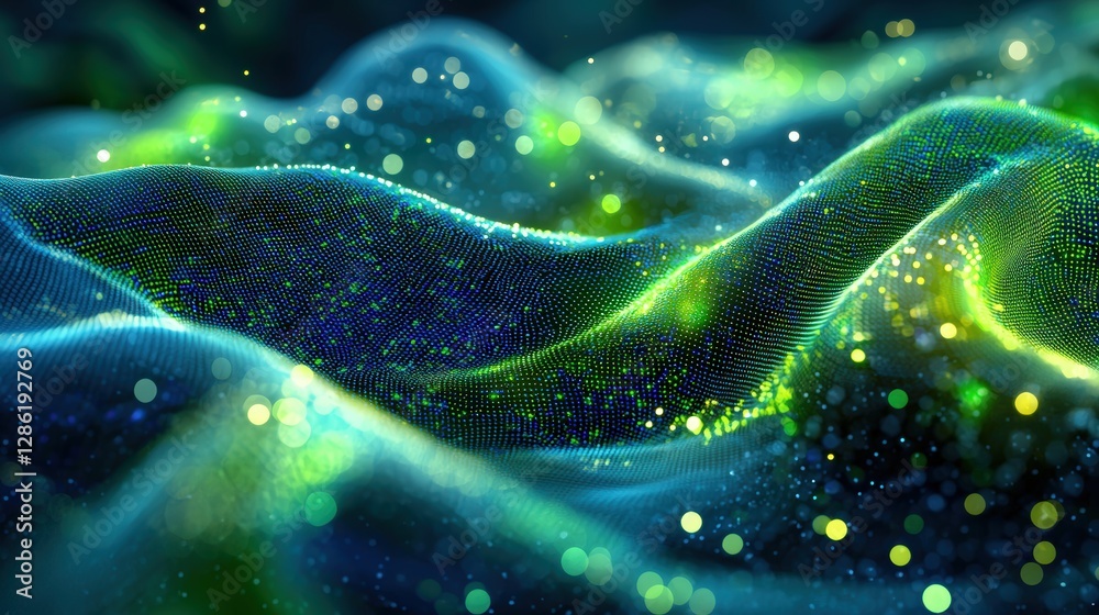Poster computer generated image of a dynamic wave visualizing abstract fluid movement