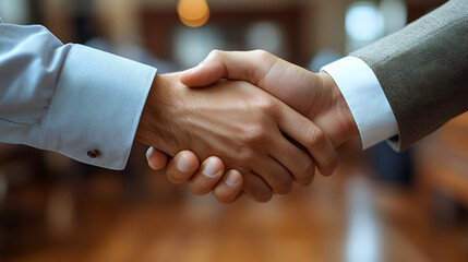Closeup handshake during business agreement, professional collaboration, trust, corporate deal