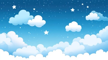 Cartoon Night Sky Illustration with Clouds and Stars Background