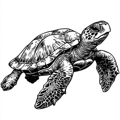 Obraz premium Timeless Sea Turtle Silhouette Sketch: Classic Monochrome Art for Creative Projects, Marine Prints, and Decor with Transparent Background
