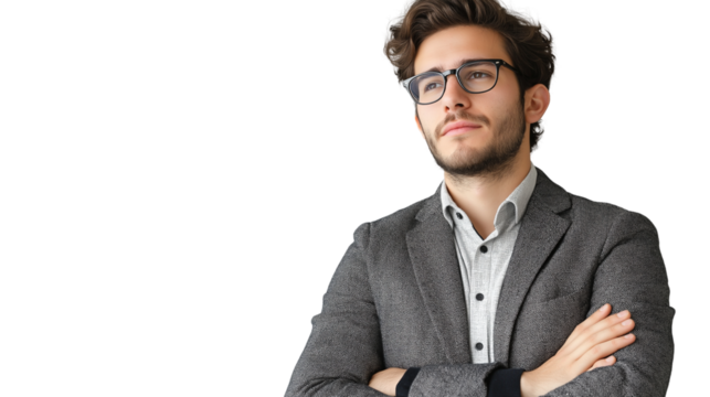 Portrait of a handsome  smiling businessman isolated on transparent background  cut out