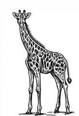 Naklejka premium Stylish Giraffe Monochrome Vector: Isolated White Background Design for Global Wildlife Art and Decor