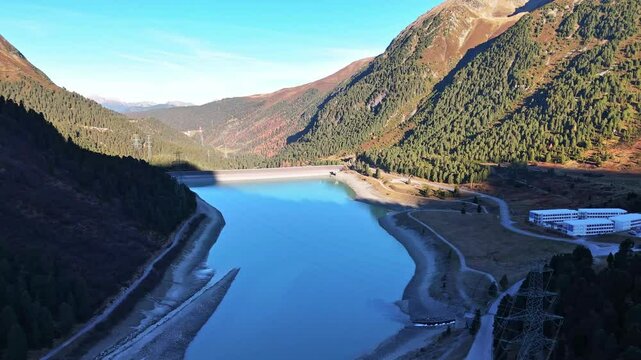 Aerial view of K&uuml;htai valley with the storage power plant for electricity production