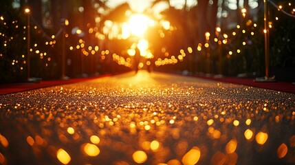 Glittering Gold Carpet Sunset Scene At Award Ceremony
