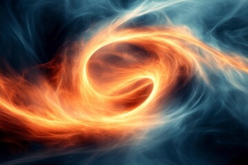 Fototapeta premium Black hole in the center of a swirling blue and orange cosmic background illustration