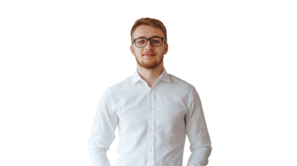 Portrait of a handsome, smiling businessman isolated on transparent background, cut out