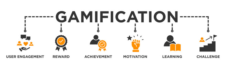 Gamification banner web icon vector illustration concept with icon of user engagement, reward, achievement, motivation, learning, and challenge