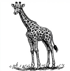 Naklejka premium Minimalist Giraffe Vector Illustration: Isolated Monochrome Art for Wildlife Packaging and Global Merchandise