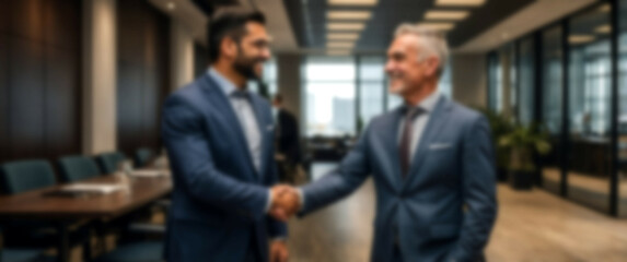 Blurred background highlighting a side angle of business colleagues shaking hands after a successful discussion