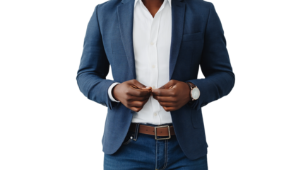 Portrait of a handsome, smiling businessman isolated on transparent background, cut out
