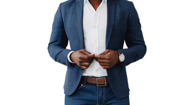 Portrait of a handsome, smiling businessman isolated on transparent background, cut out