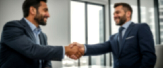 Fototapeta premium Blurred background depicting a side profile of businessmen concluding a successful deal with a handshake