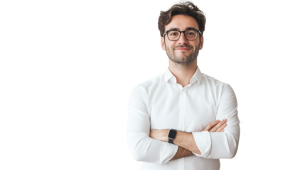 Portrait of a handsome, smiling businessman isolated on transparent background, cut out