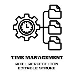 Time management symbol, featuring an editable stroke outline icon isolated on white background flat vector illustration. Pixel perfect