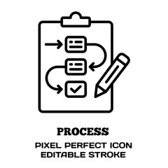 Process symbol, featuring an editable stroke outline icon isolated on white background flat vector illustration. Pixel perfect