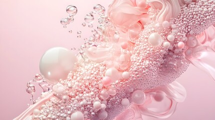 Visually striking 3D render of luminous iridescent vitamin bubble particles against a clean bright background  Representing the purity