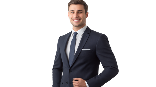 Portrait of a handsome, smiling businessman isolated on transparent background, cut out