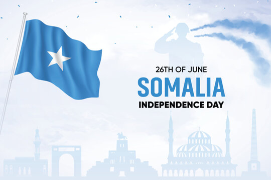 Somalia Flag Waving On Skyline Background. Independence Day Concept Design Vector Illustration.