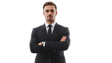 Portrait of a handsome, smiling businessman isolated on transparent background, cut out