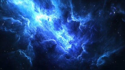 A celestial superstorm of electric-blue plasma rages through a distant nebula