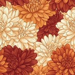 Intricate Chrysanthemum Flower Pattern in Warm Earthy Tones