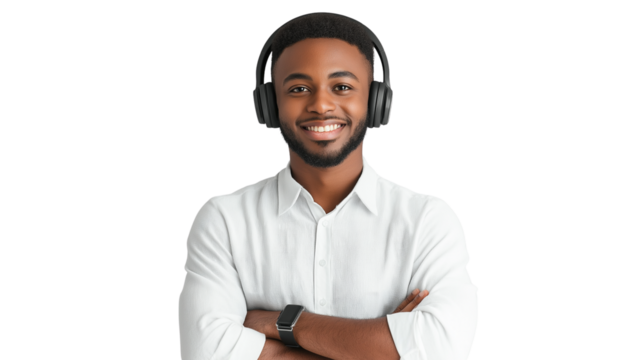 Portrait of a handsome, smiling businessman isolated on transparent background, cut out