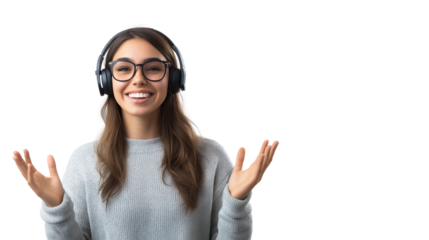 Online tutor wearing a headset, modern and tech-savvy, warm and encouraging facial expression, isolated on a white background