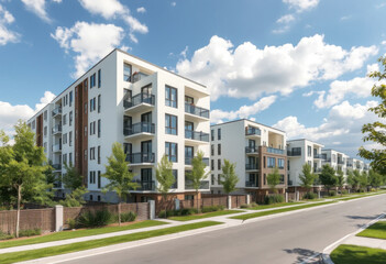Obraz premium Hermoso barrio con modernos edificios residenciales 