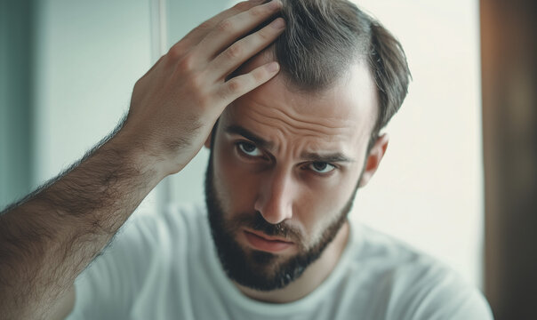 Hombre sufriendo de ca&iacute;da de cabello