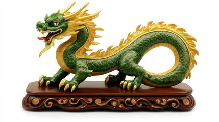 Obraz premium beautifully crafted green and gold dragon sculpture, showcasing intricate details and vibrant colors, perfect for home decor or as unique gift