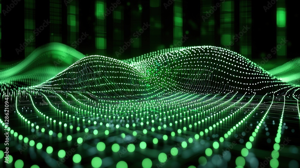 Poster vibrant green abstract background featuring a large array of dots in varying sizes and spacing