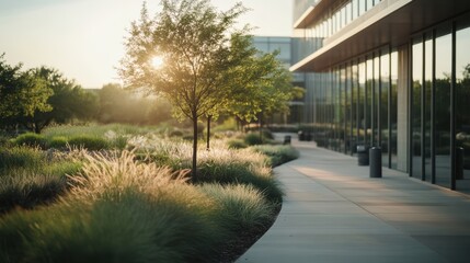Commercial landscaping landscaper golden hour summer trees grass service industry professional 