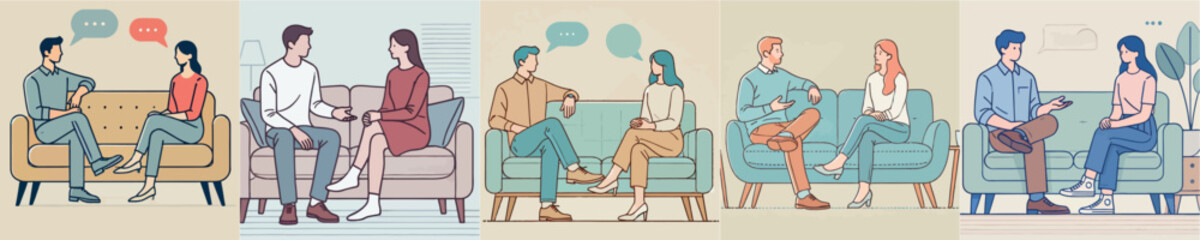 Vector collection of people chatting on the sofa