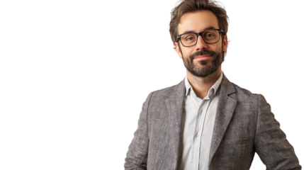 Portrait of a handsome  smiling businessman isolated on transparent background  cut out