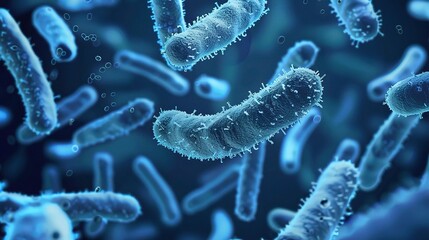A close-up view of pathogenic bacteria is presented in the image. The pathogenic bacteria display various shapes and structures under the microscope