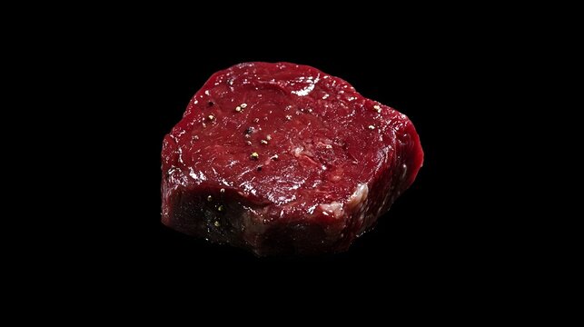 Close up of an uncooked fresh red meat steak with a marbled texture on a dark background leaving ample copy space  This image showcases the raw protein rich and flavorful of a premium cut of beef