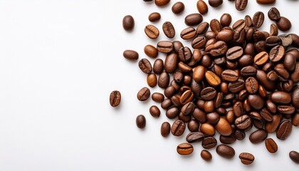 Obraz premium coffee beans on white background top view of coffee beans copy space for text