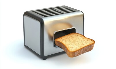 Chrome toaster with toast on white background for kitchen appliance visuals