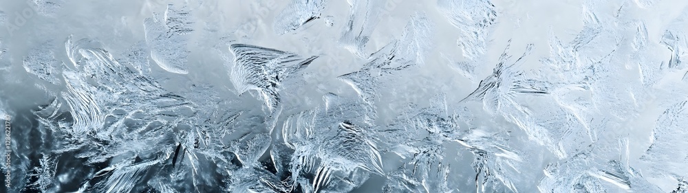 Leinwandbilder Close up view of the delicate intricate and captivating frosty patterns formed on the surface of a frozen winter window glass