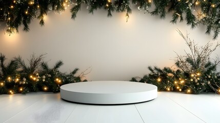 Circular Display Platform Surrounded by Festive Holiday Decorations