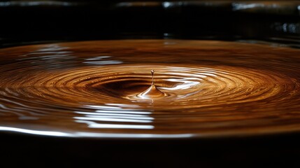 Dark liquid drop impact, ripple effect, close-up