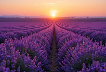 Obraz premium Sunset Over Lavender Fields 