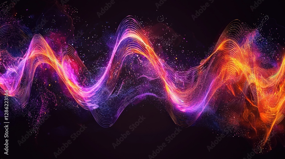Poster abstract background with colorful lines and particles creating a vibrant visual experience